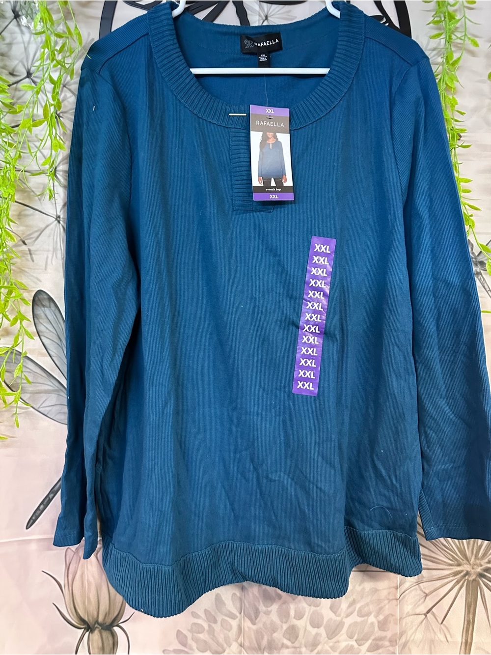 Rafaella Teal V-Neck Lightweight Sweater